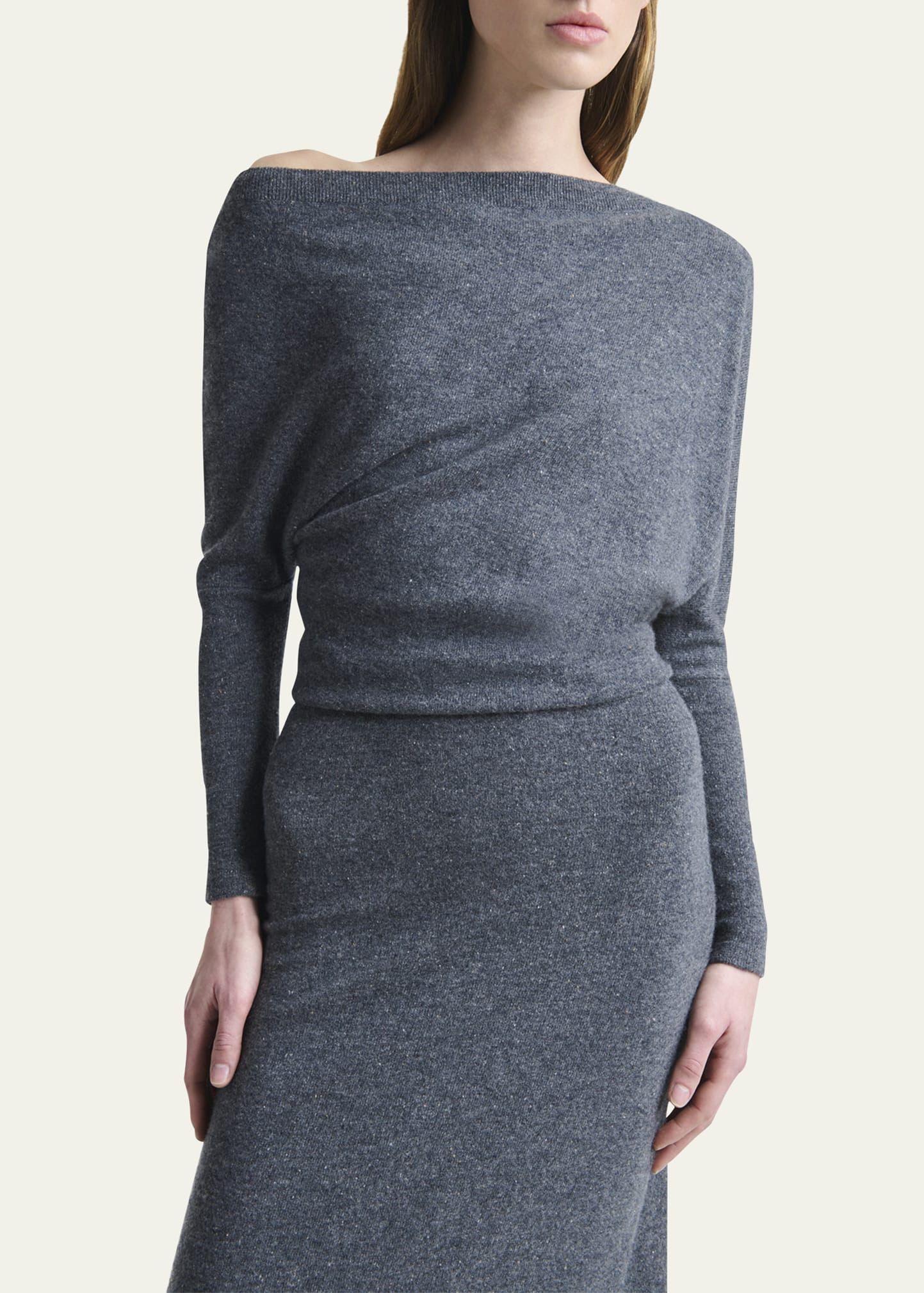 Kasos One-Shoulder Long-Sleeve Cashmere Midi Dress - 5