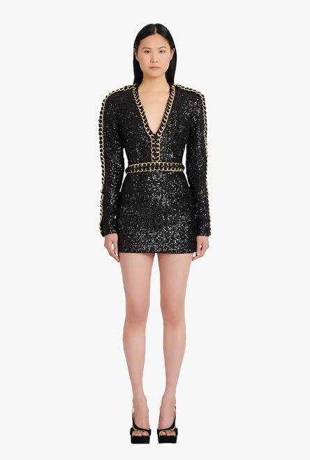 Short black and gold embroidered dress - 4