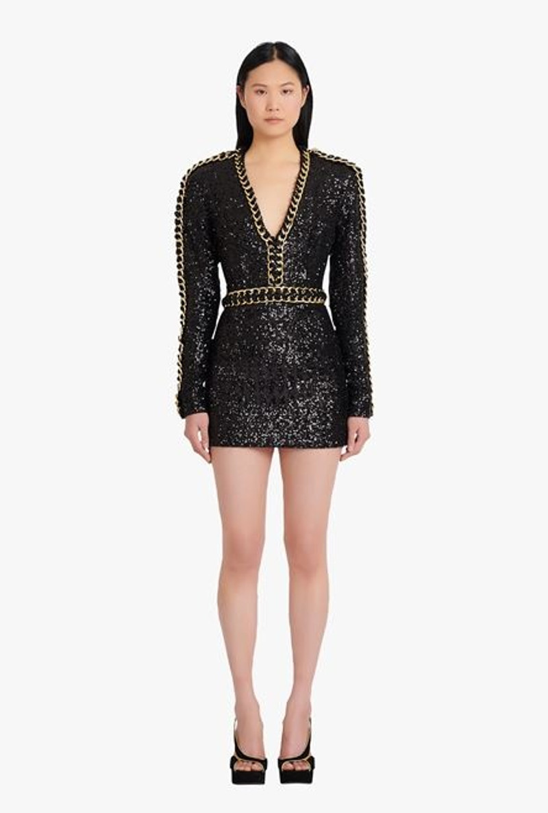Short black and gold embroidered dress 4