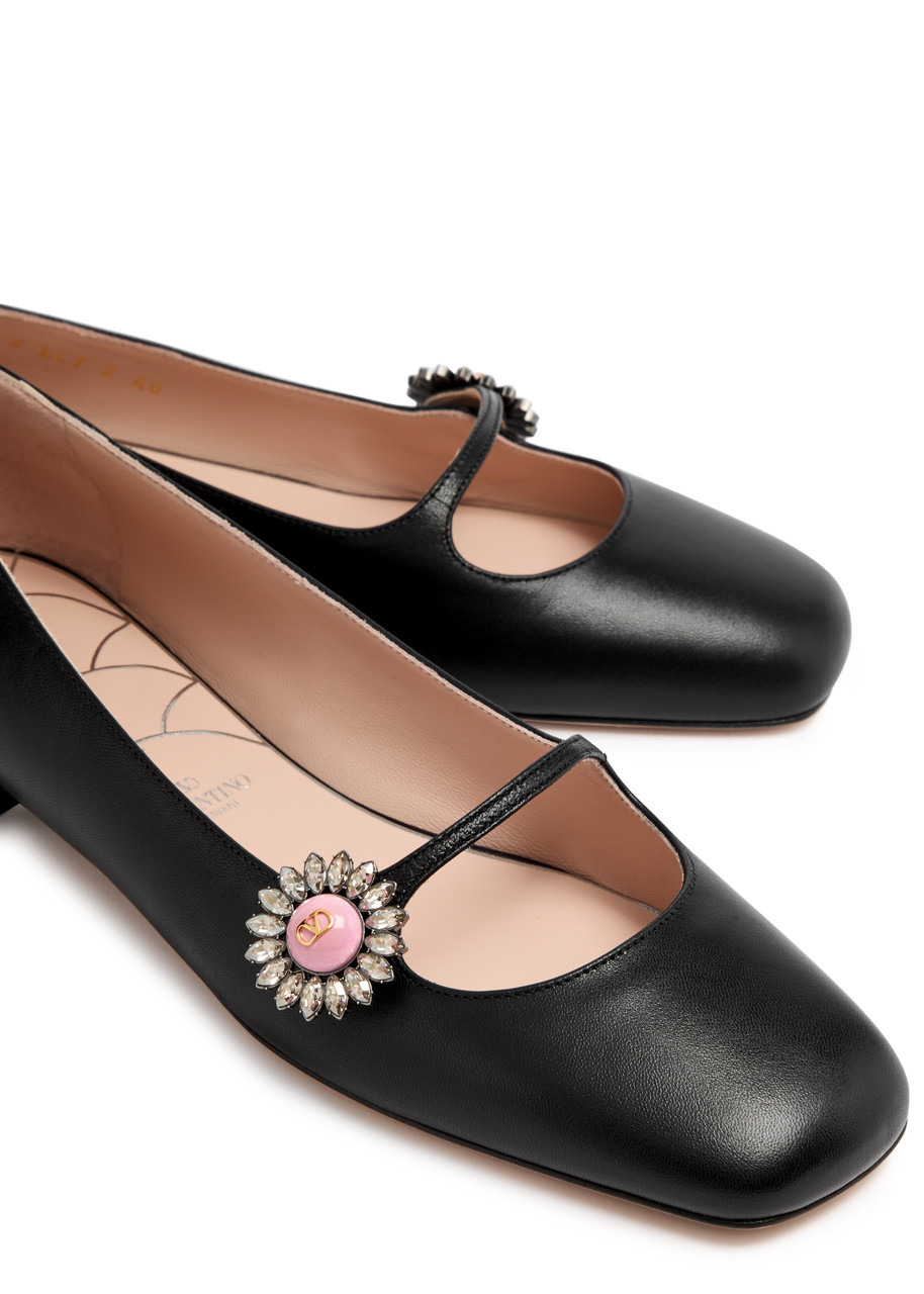 Valentino Mary Jane Embellished Leather Ballet Flats - 3