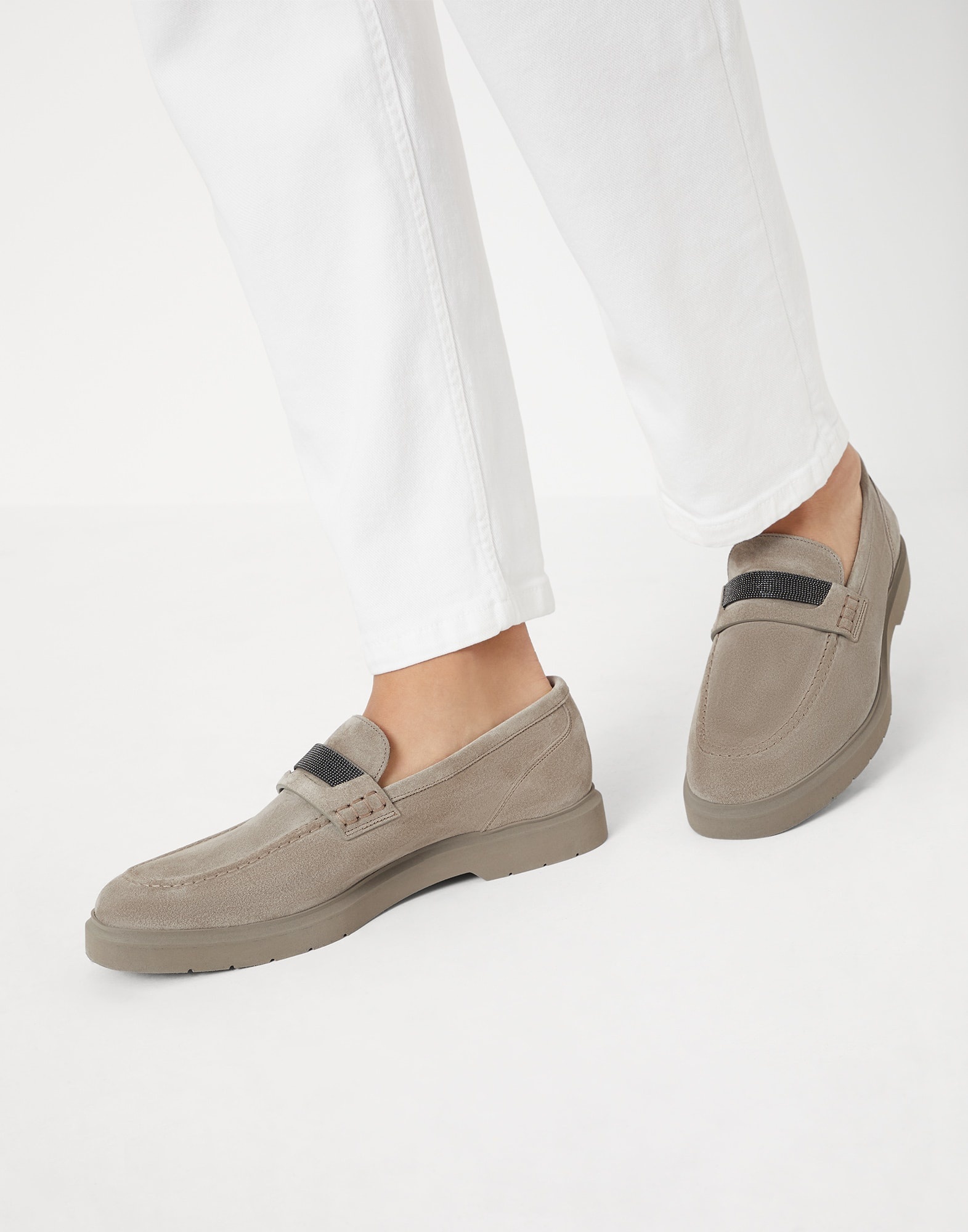 Suede penny loafers with monili - 4