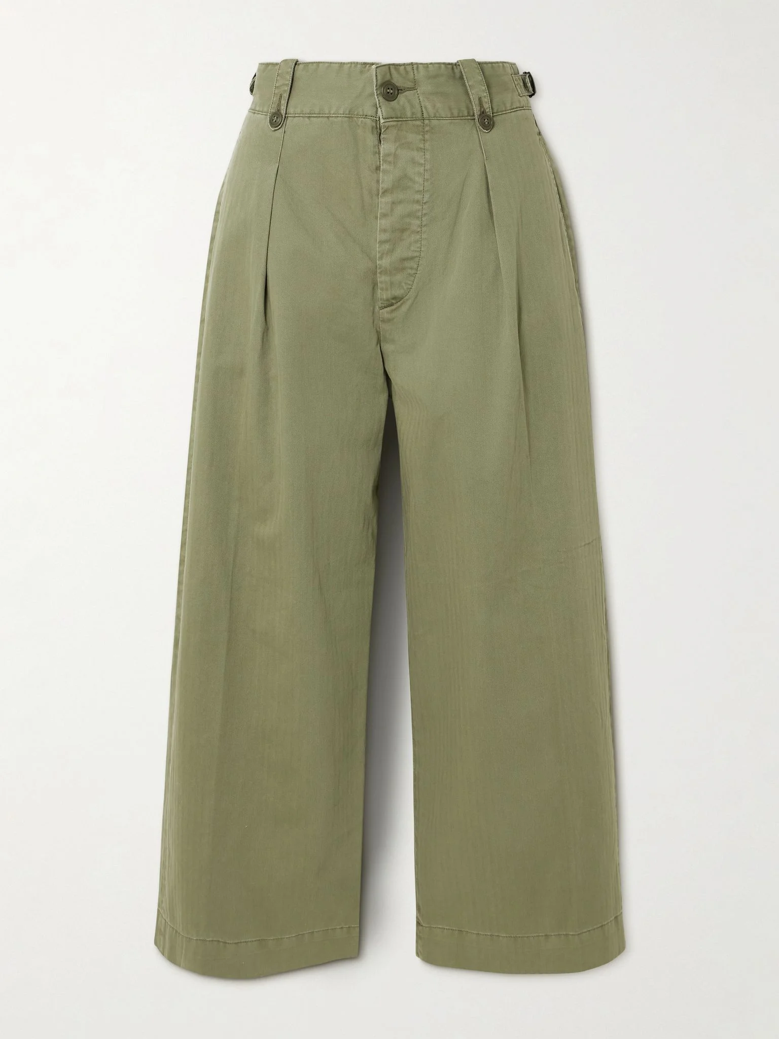Kyle pleated herringone cotton wide-leg pants Army green - 1