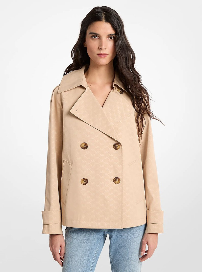 Logo Print Woven Cropped Trench Coat 1