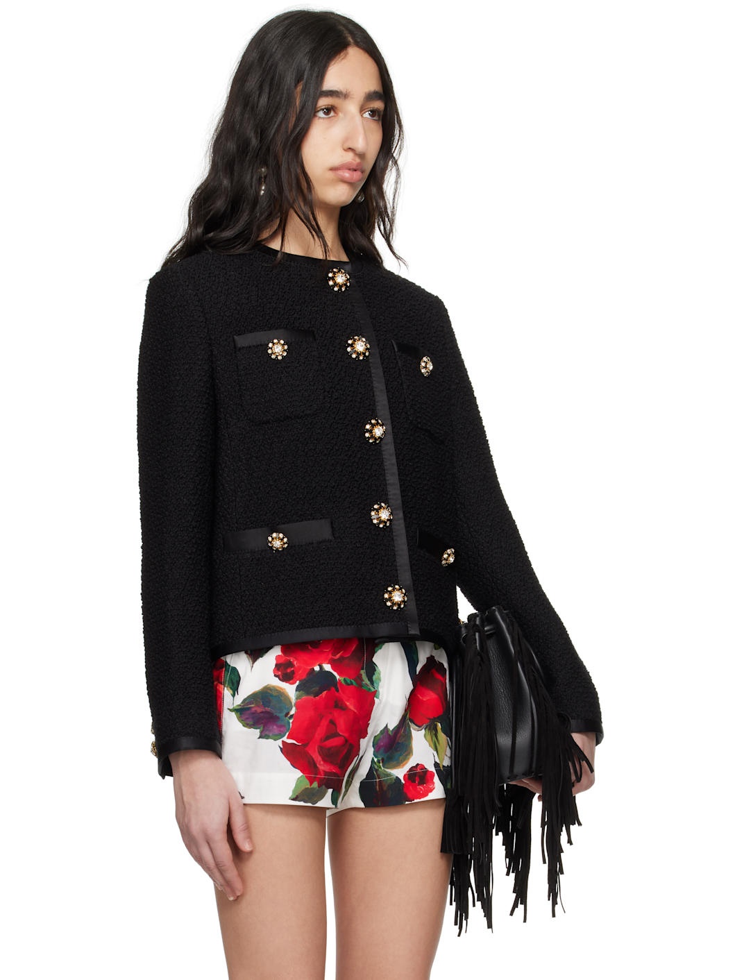 Black Cropped Single-Breasted Jacket - 2