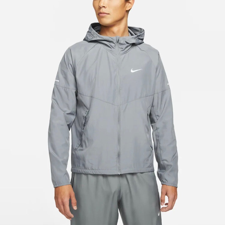 Men's Nike As Nk Rpl Miler Jkt Reflective Logo Printing Woven Sports Hooded Jacket Gray DD4747-084 - 4