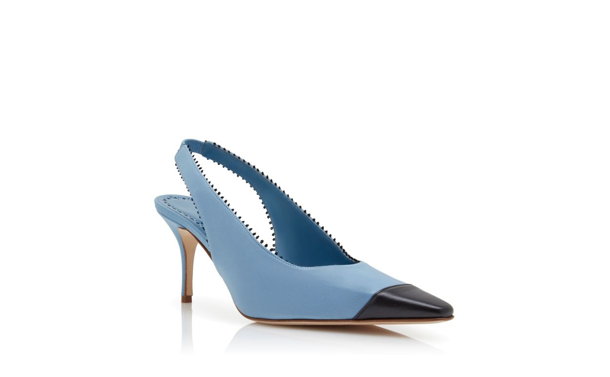 Light Blue Nappa Leather Slingback Pumps - 3