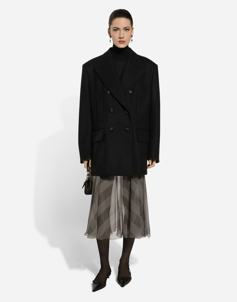 Silk chiffon calf-length circle skirt with glen plaid print 4