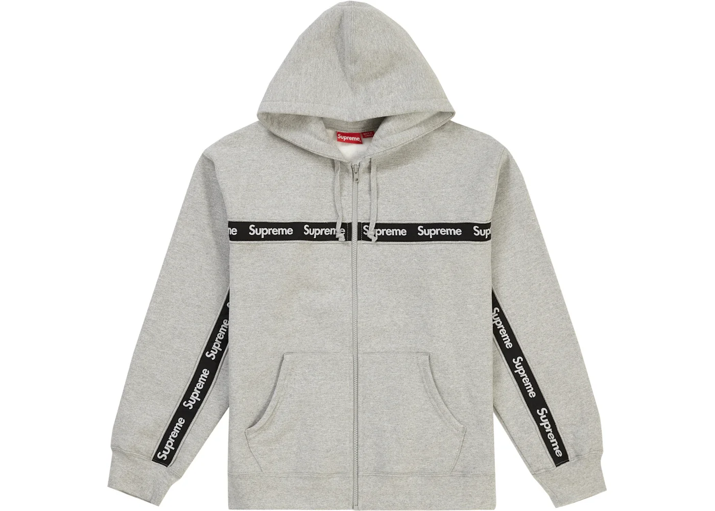 Supreme Supreme Text Stripe Zip Up Hooded Sweatshirt Heather Grey 