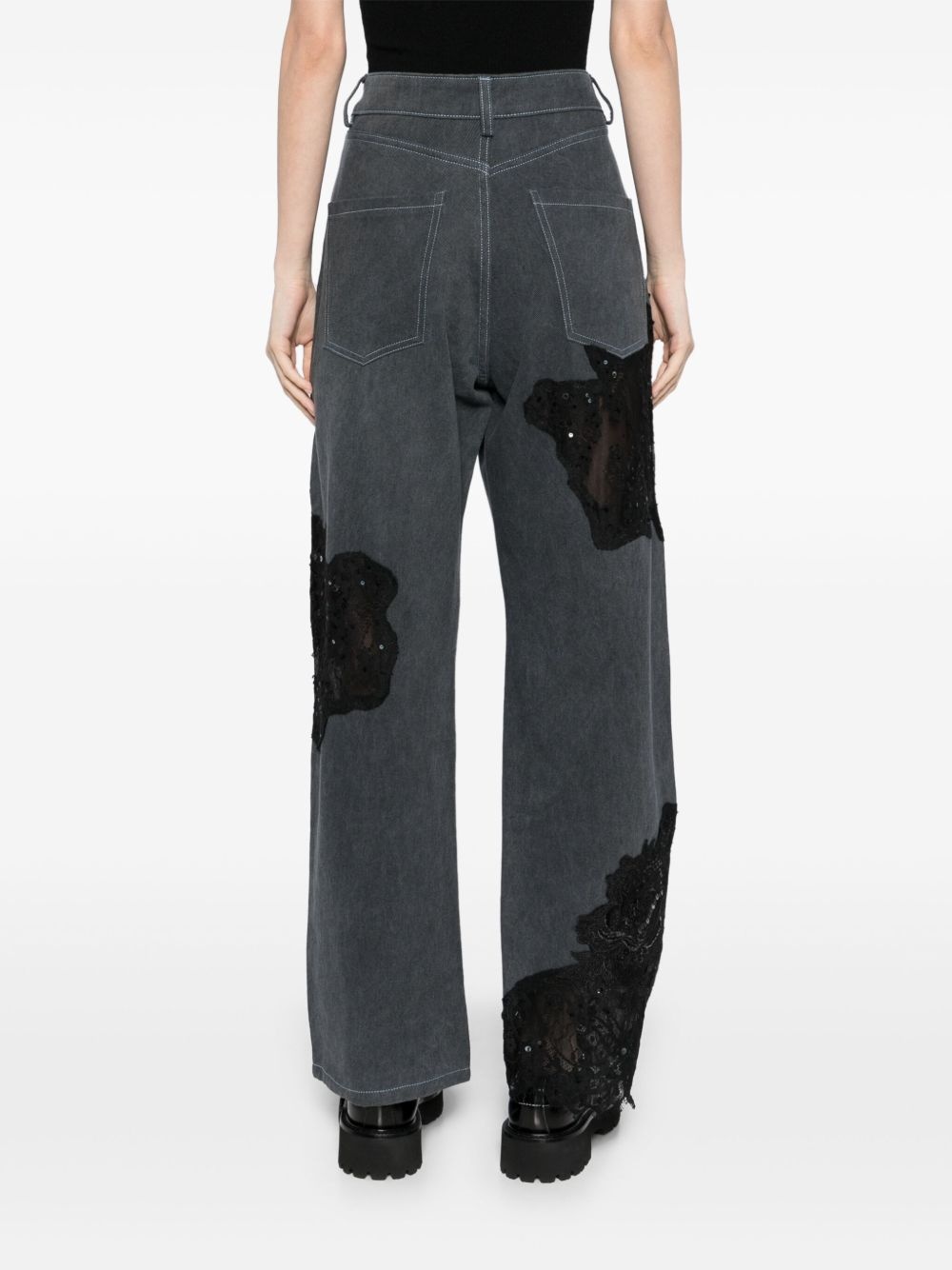lace panels straight-leg jeans - 4