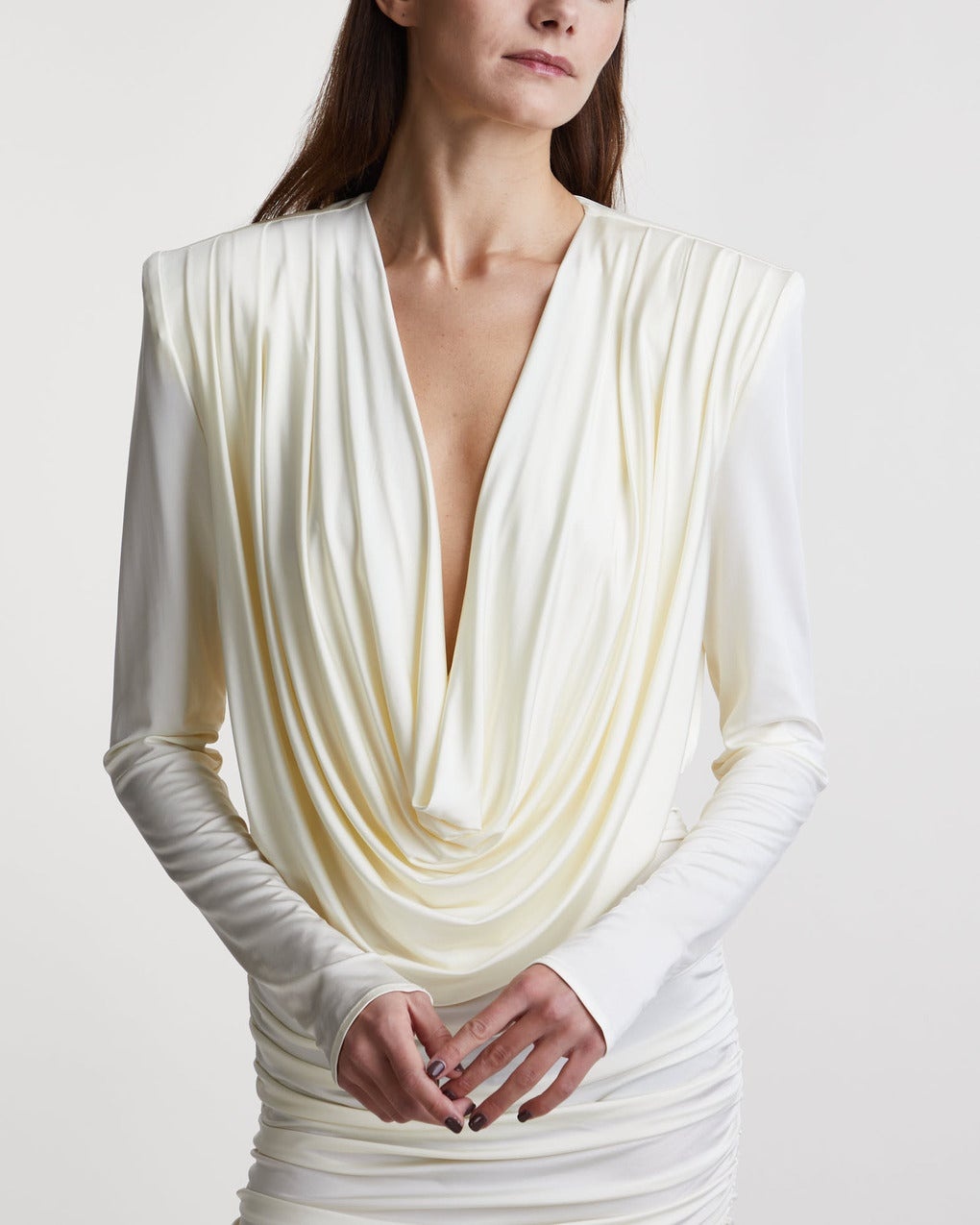 Dress Long Sleeve Draped Mini Cream - 5
