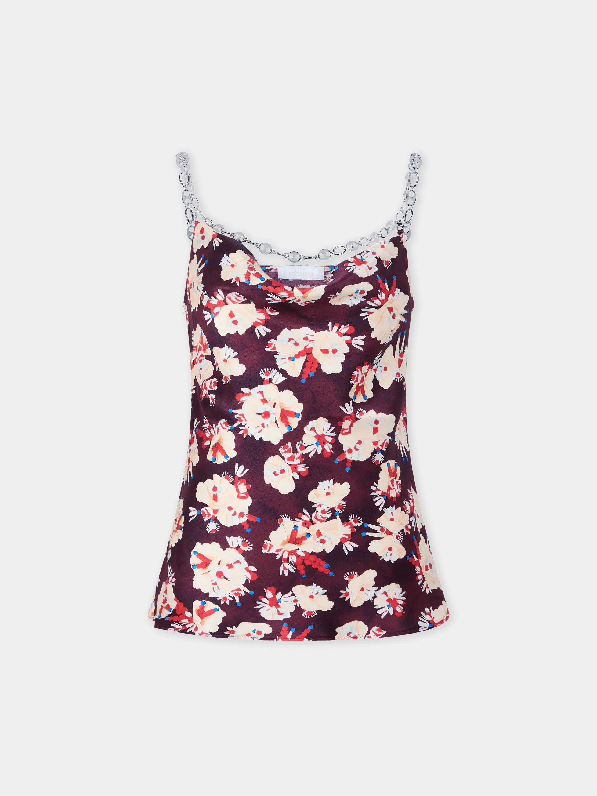 MAGENTA FLORAL PATTERNED TOP IN SATIN SILK - 1