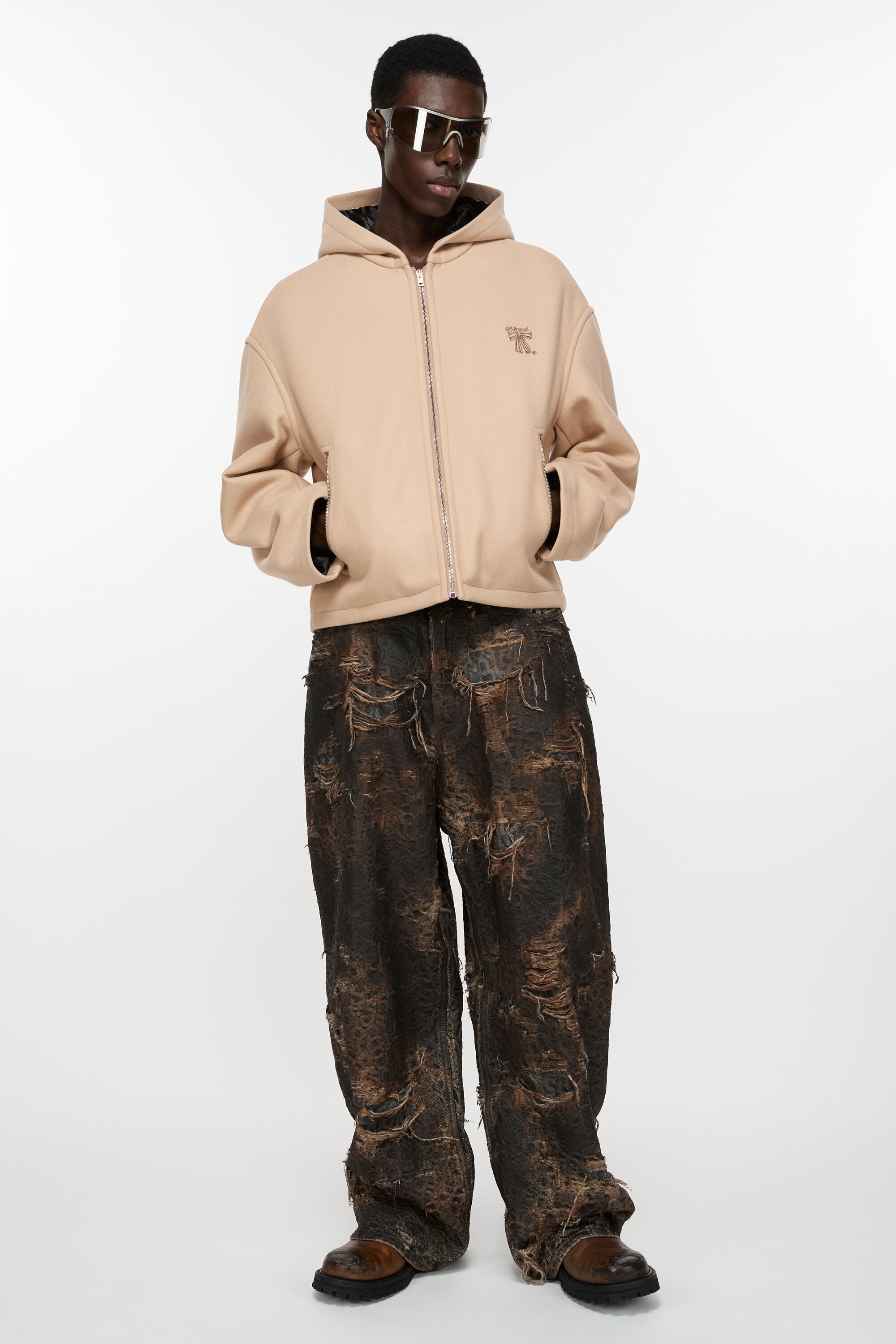 Hooded wool jacket - Camel Beige - 5