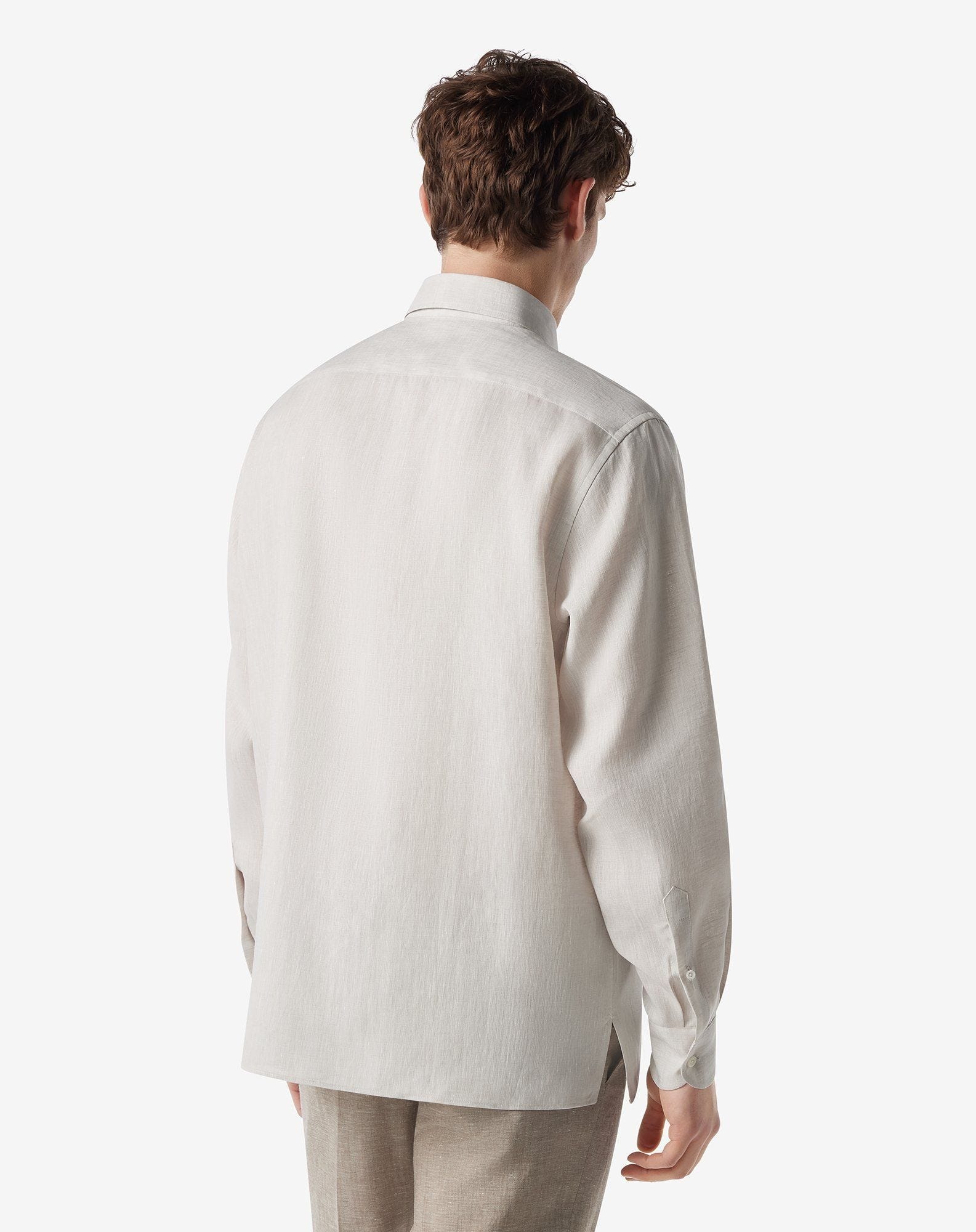 Sandy beige pure chambray linen shirt - 3