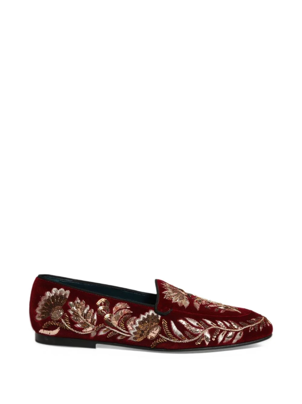 floral-embroidered velvet loafers - 1