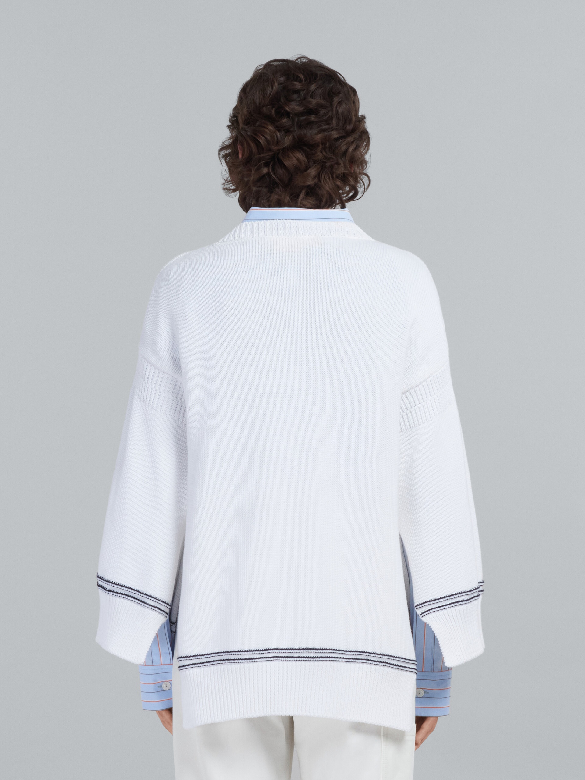 WHITE COTTON SWEATER WITH LOGO - 3