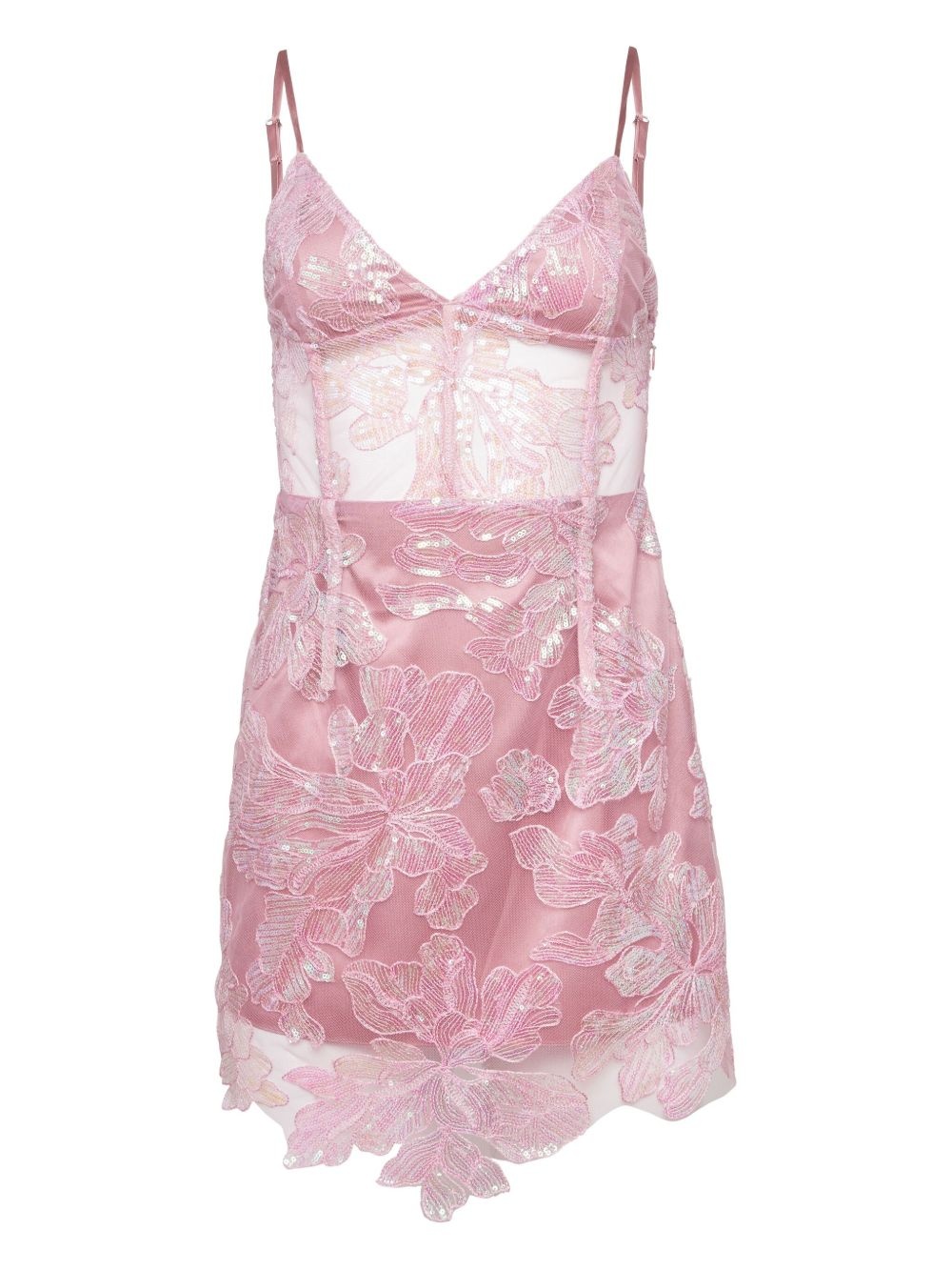 floral-embroidered sequinned mini dress - 1