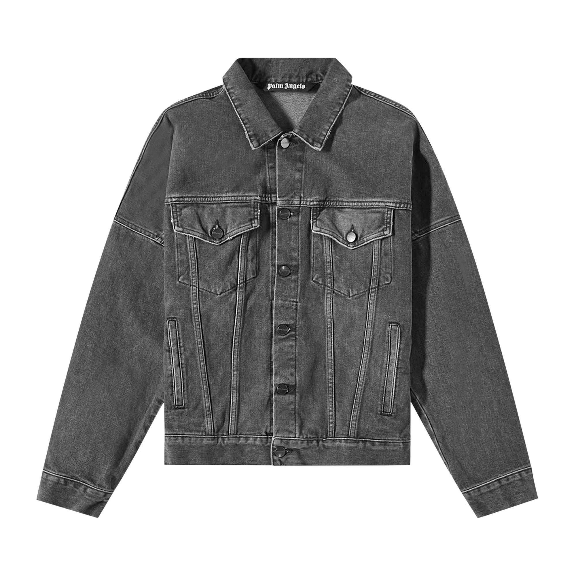 Palm Angels Logo Over Denim Jacket 'Black/White' - 1