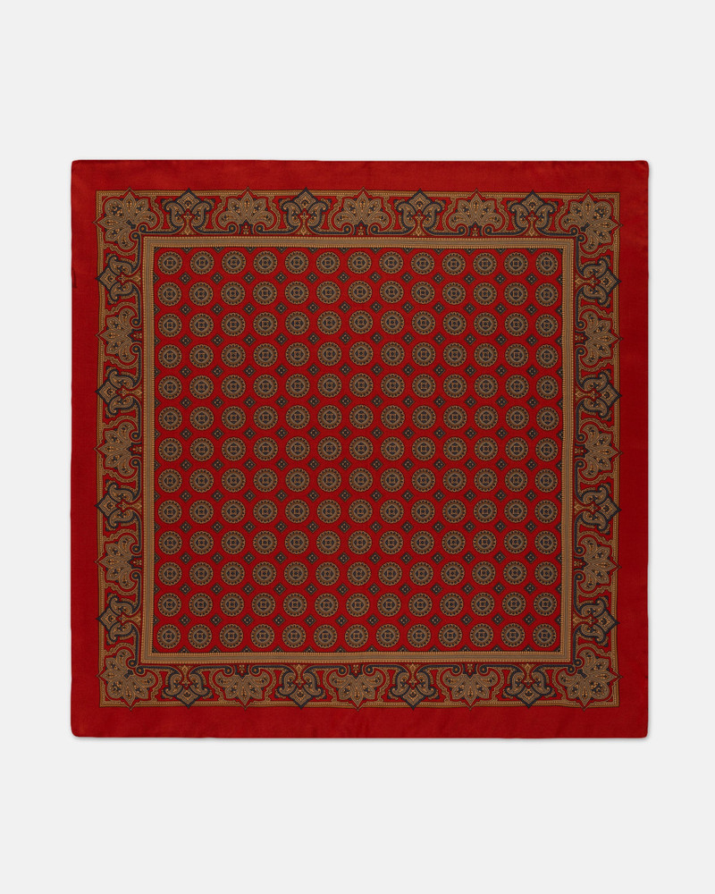 MADE-IN-USA RED MEDALLION SILK POCKET SQUARE 1