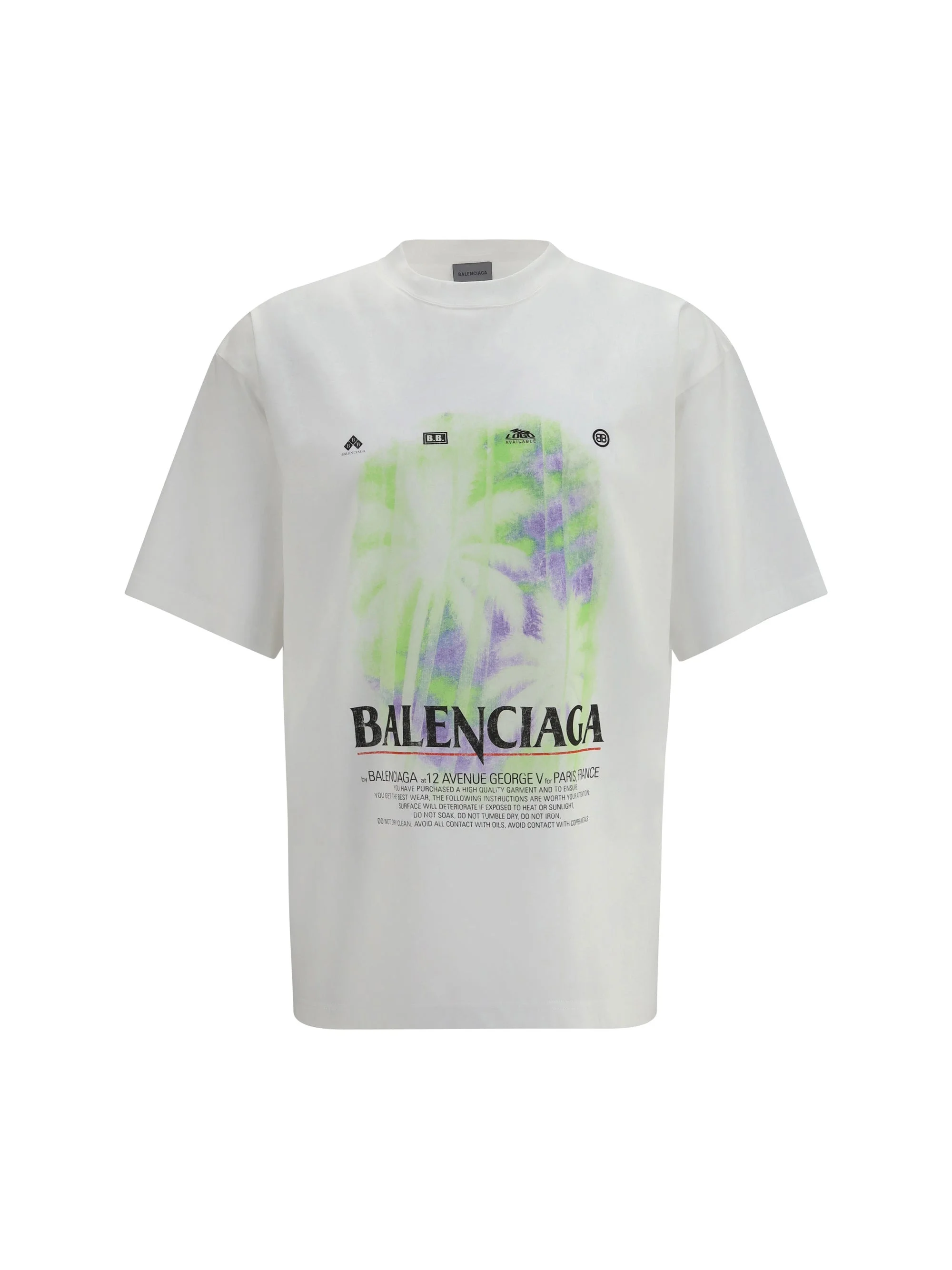 Balenciaga Printed Cotton T-shirt Full White - 1