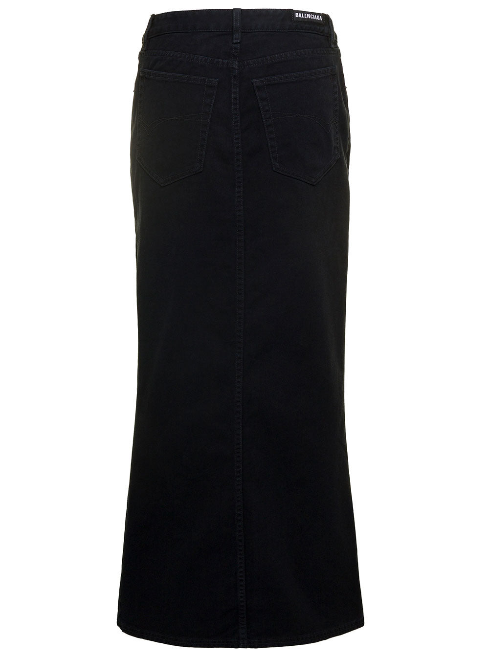 Balenciaga Women Maxi Black Skirt With Logo Patch At The Back In Cotton Denim Woman - 2