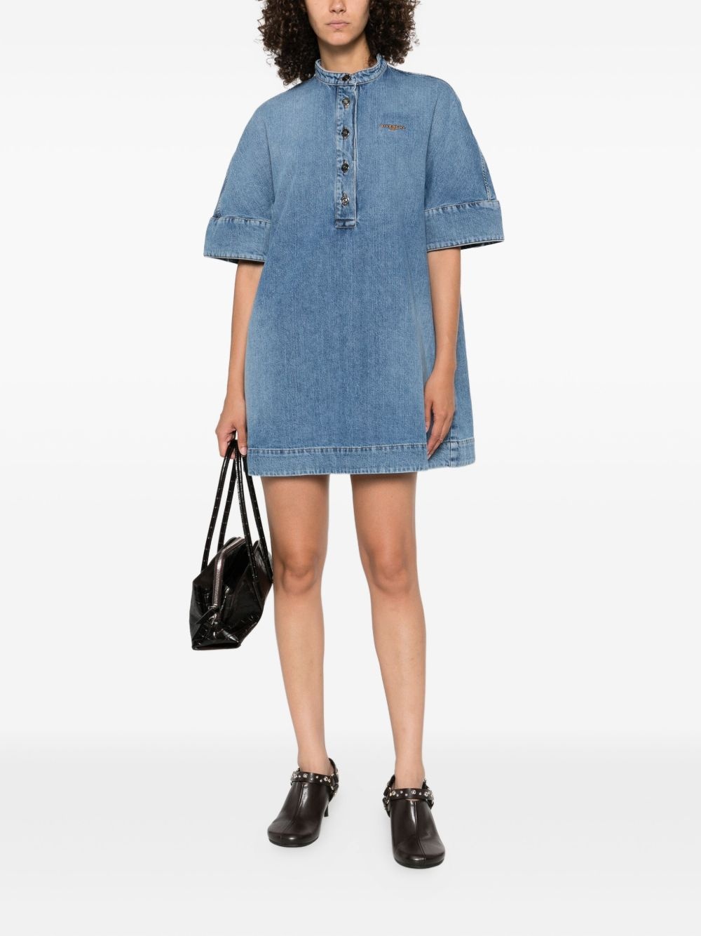 embroidered button-placket mini dress - 2