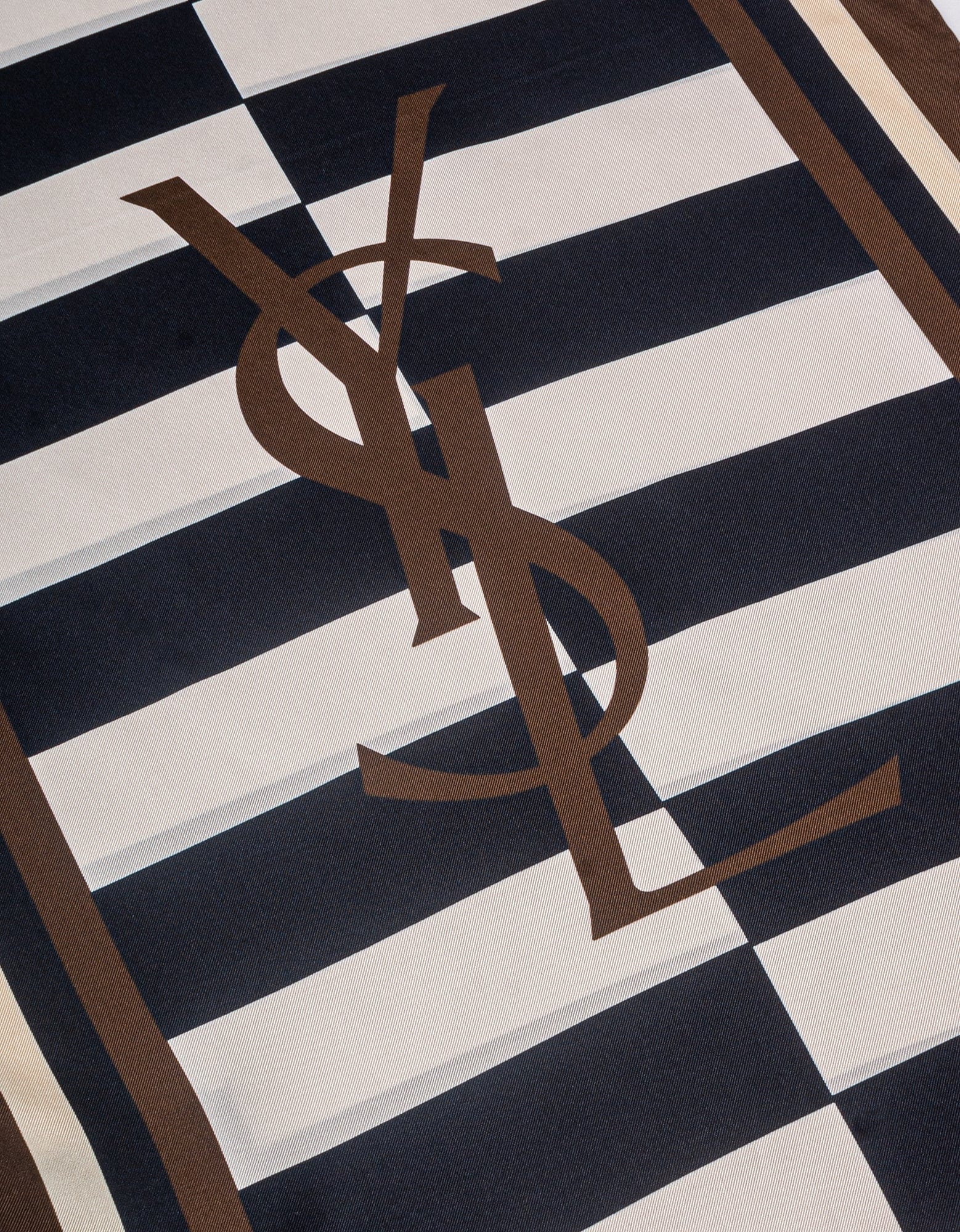 Brown Logo Stripe Silk Scarf - 3