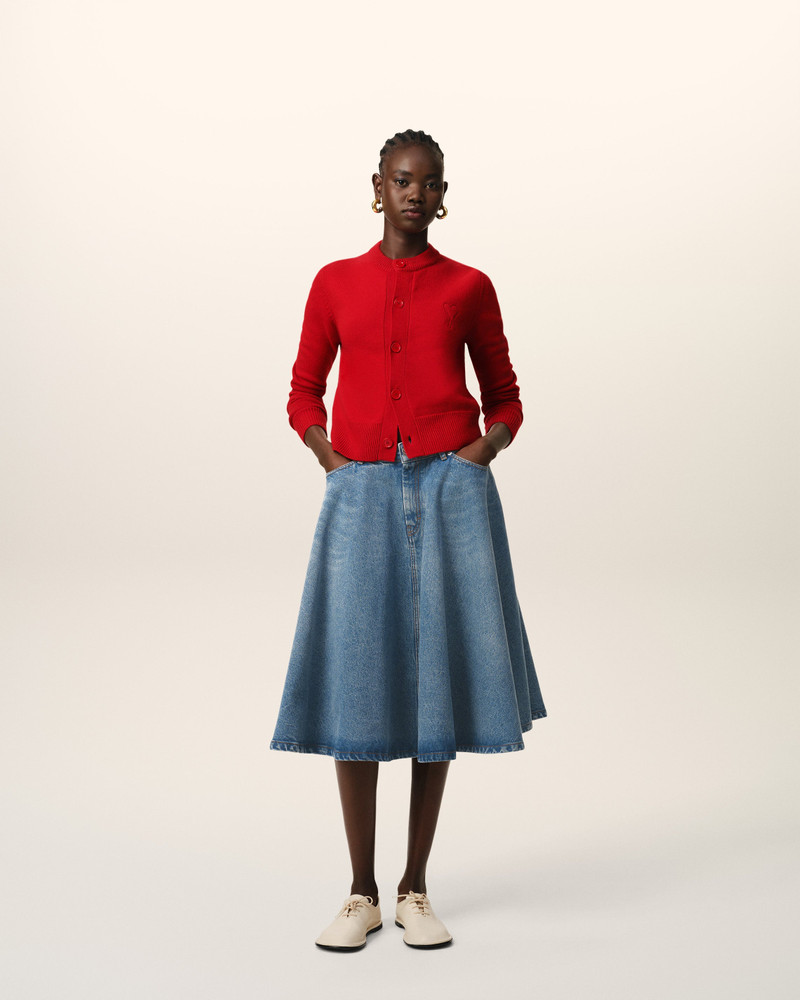 AMI Paris RED WOOL KNIT AMI DE COEUR CREWNECK CARDIGAN outlook