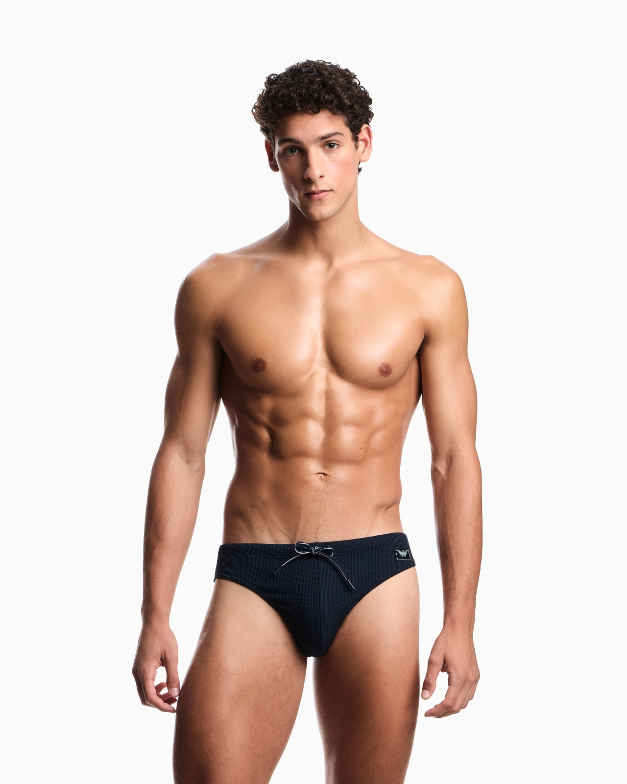 SATIN LABEL PIQUÉ LOW-RISE SWIM BRIEFS - 2