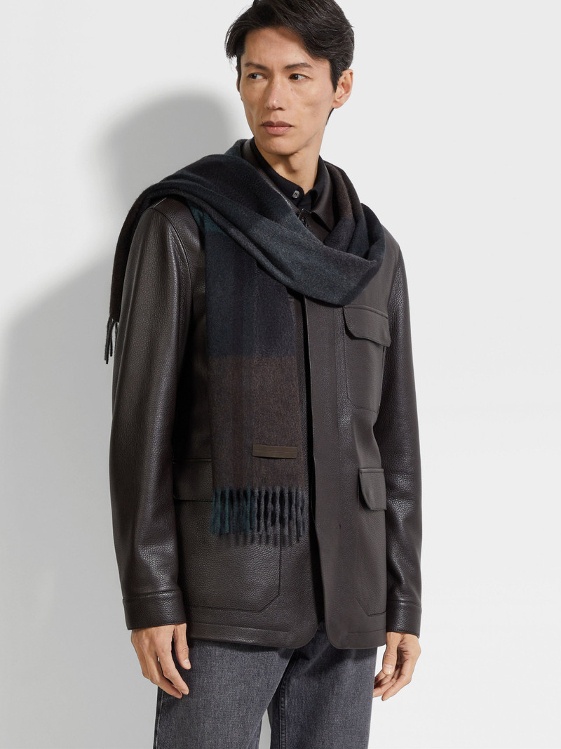 DARK GREY AND DARK BROWN OASI CASHMERE SCARF 3
