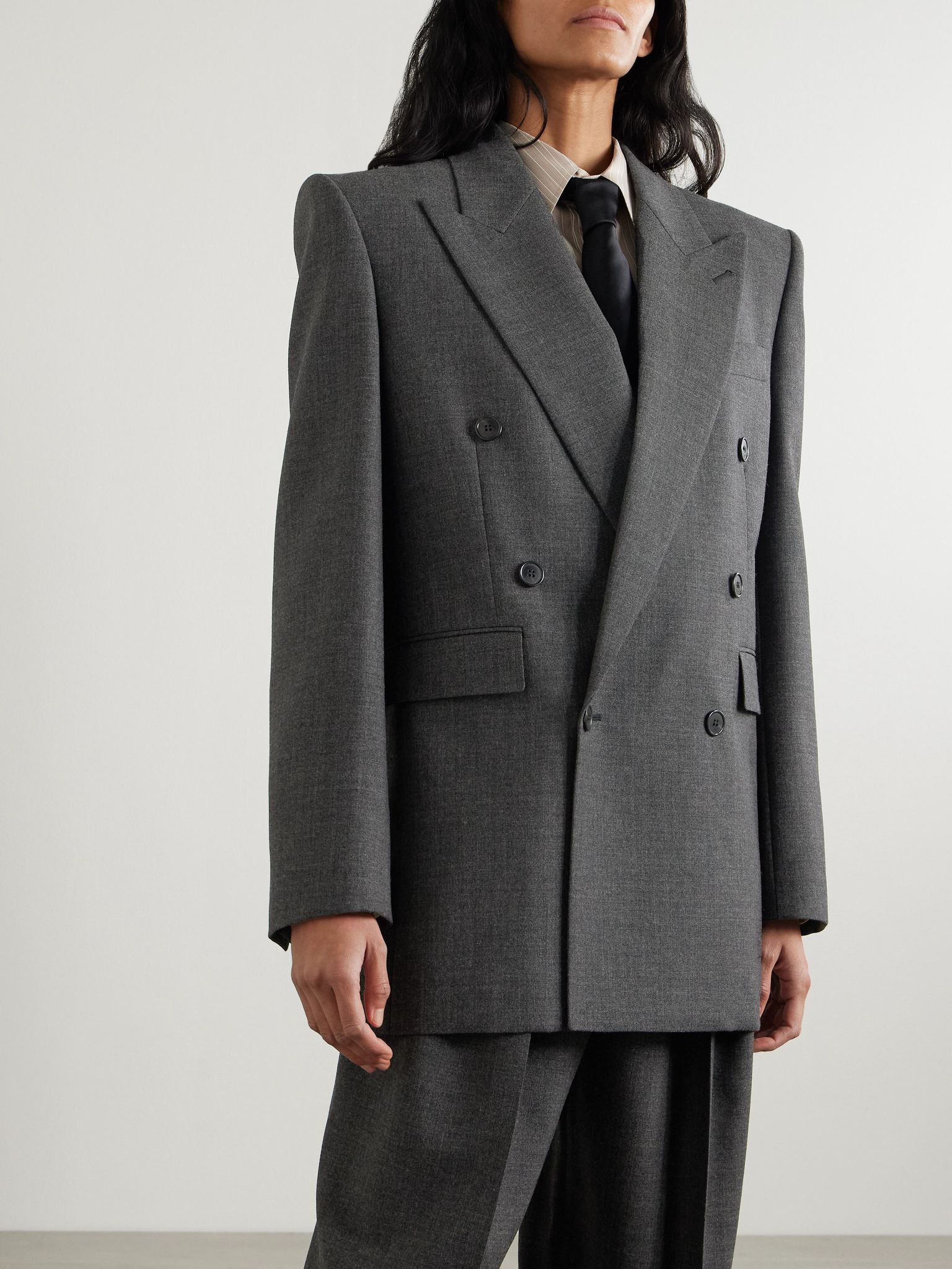 Double-breasted wool blazer Dark gray - 3