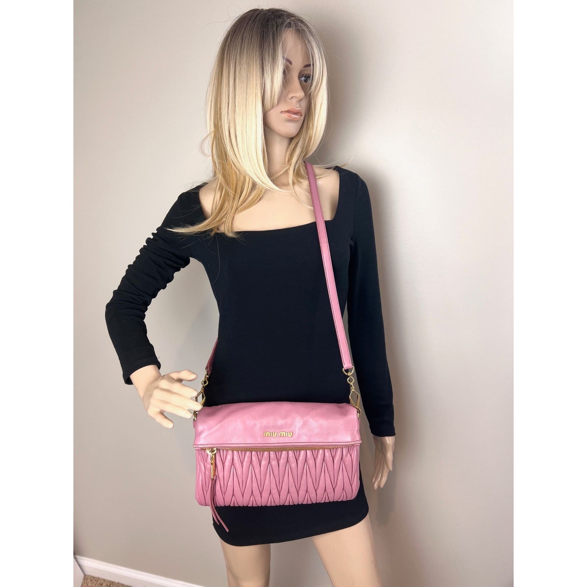 Miu MIU Matelasse Pink Nappa Leather Shoulder Bag - 9