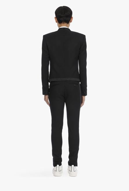 Wool spencer jacket with badge and black satin pointed collar - 3