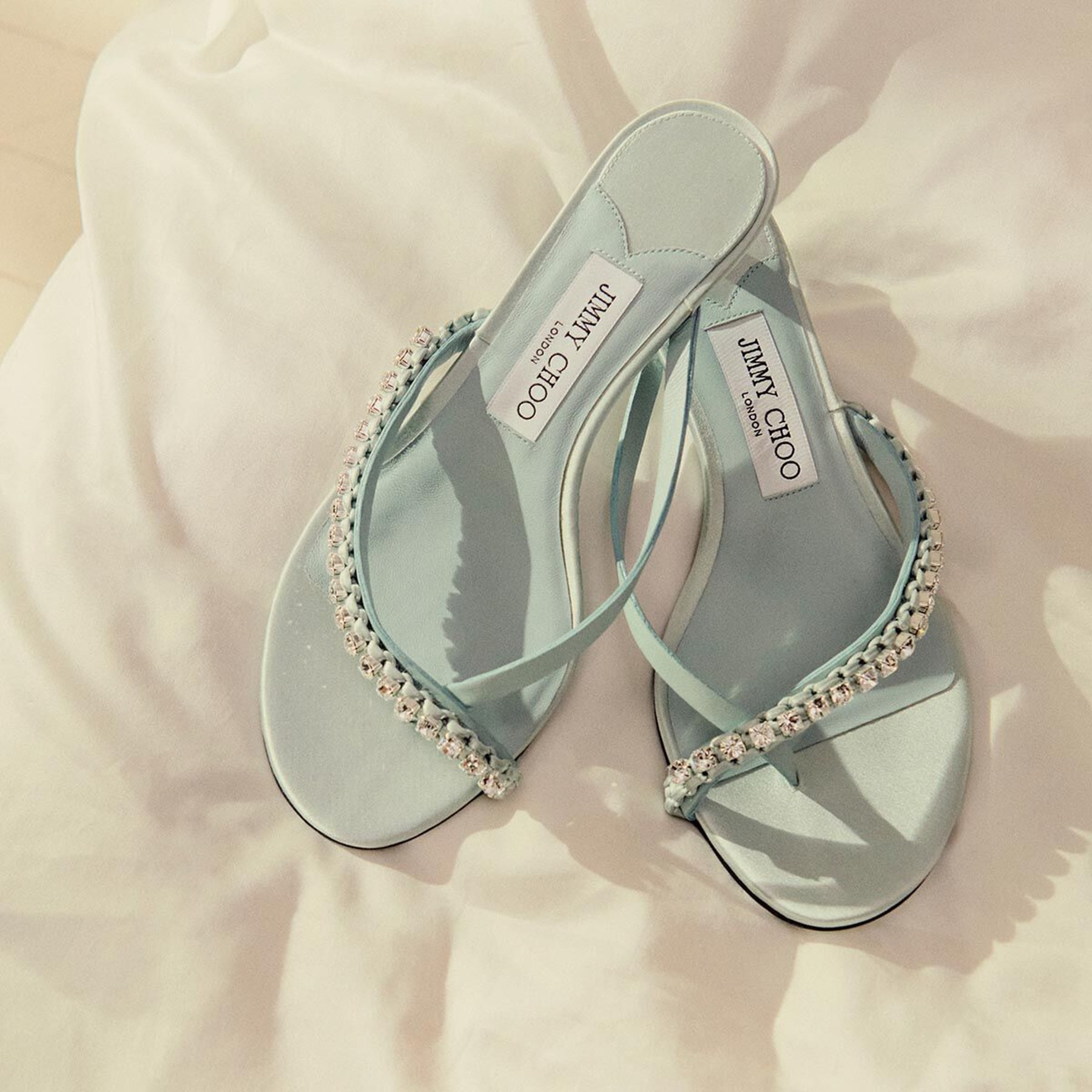 Dila 35
Light Verde Leather Mule Sandal with Woven Satin Crystals - 5