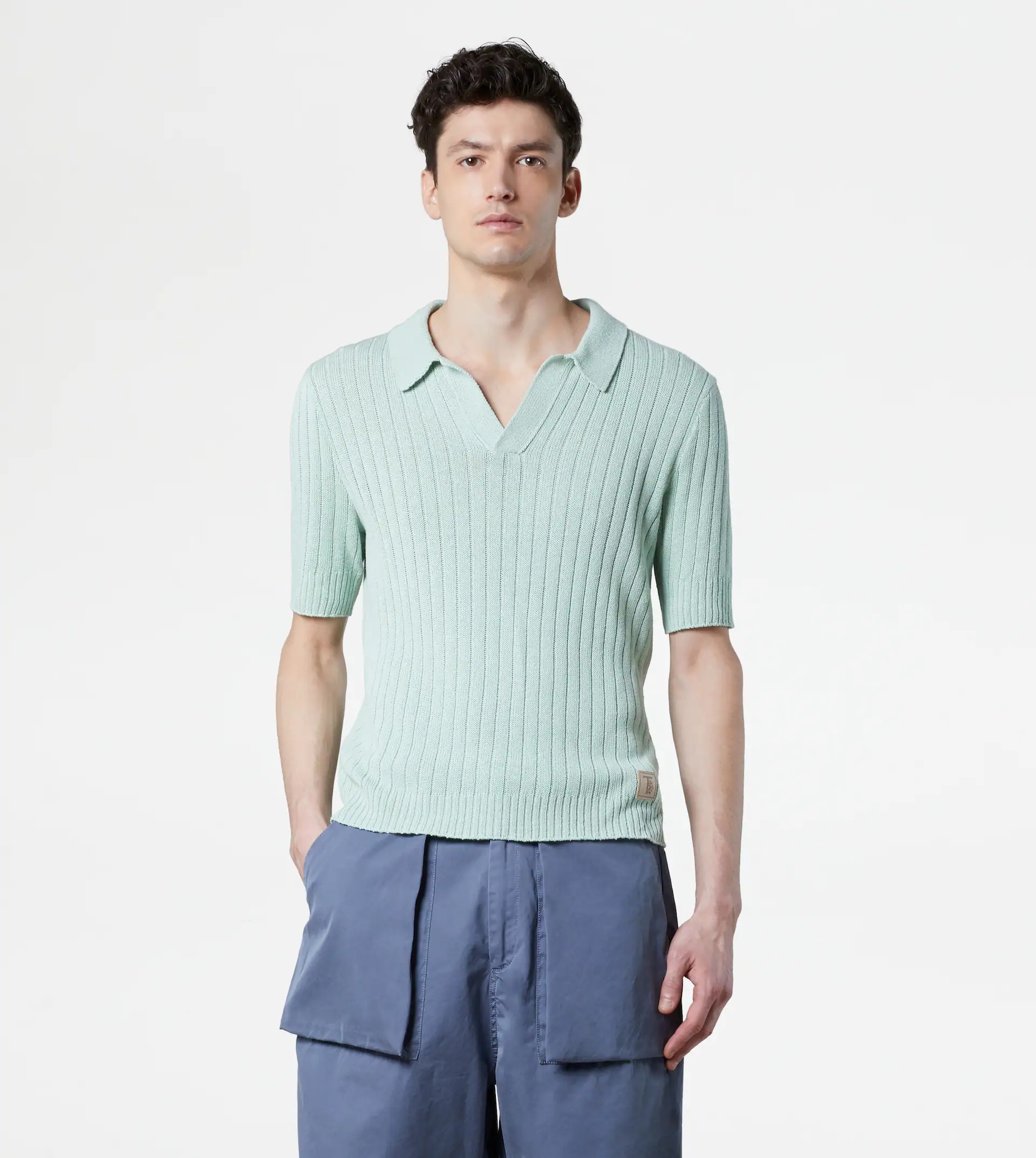 LINEN BLEND POLO SHIRT - GREEN - 5
