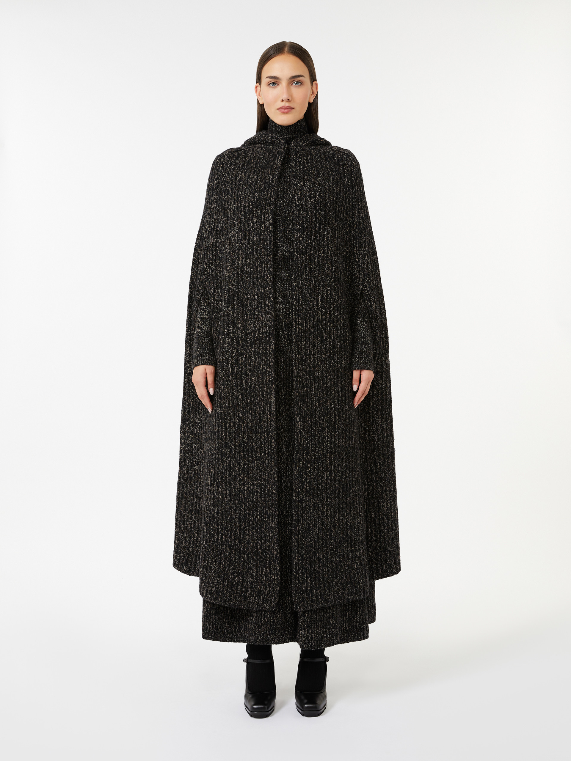 BOMBO1234 Long wool and cashmere ribbed cape - 3