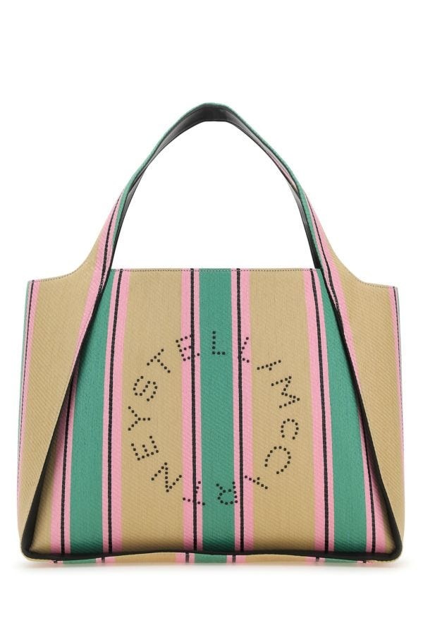 トートバッグ STELLA McCARTNEY Embroidered Raffia Stella Logo Shopping Bag Logo embroidered raffia tote bag in beige - Stella Mc
