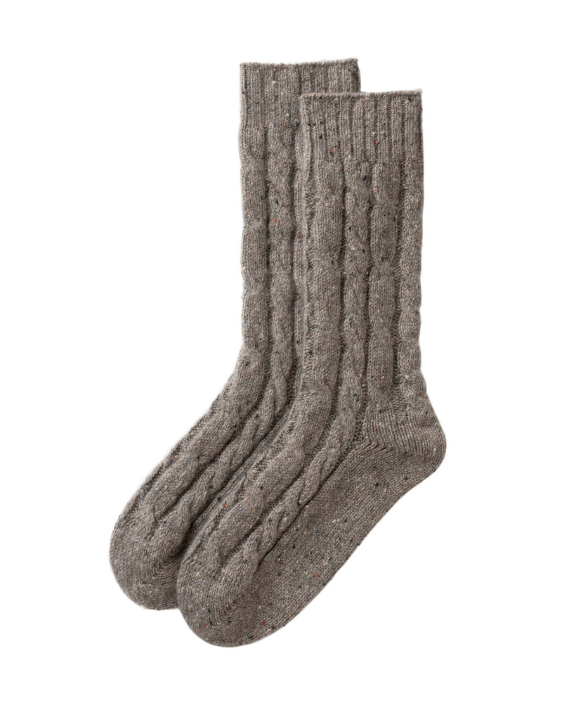 Cashmere Donegal Cable Grey Socks 1