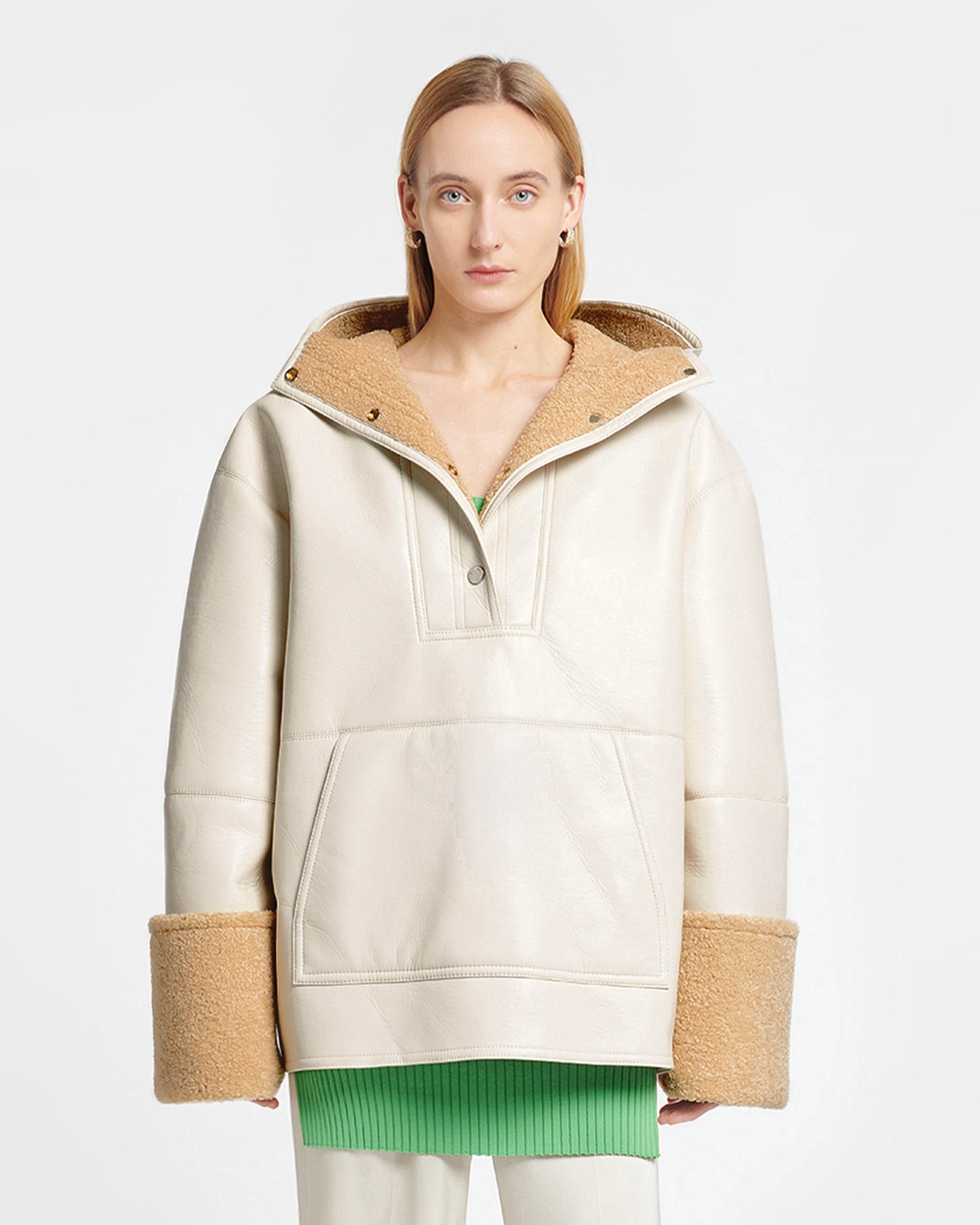 Hooded Bonded Shearling Pullover - 1