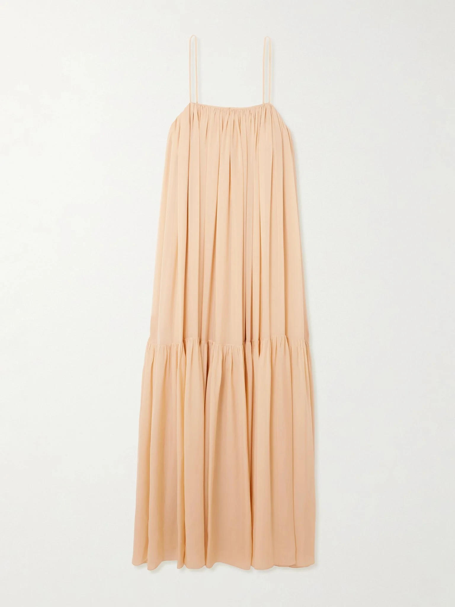 Ruched tiered silk maxi dress Pastel pink - 1