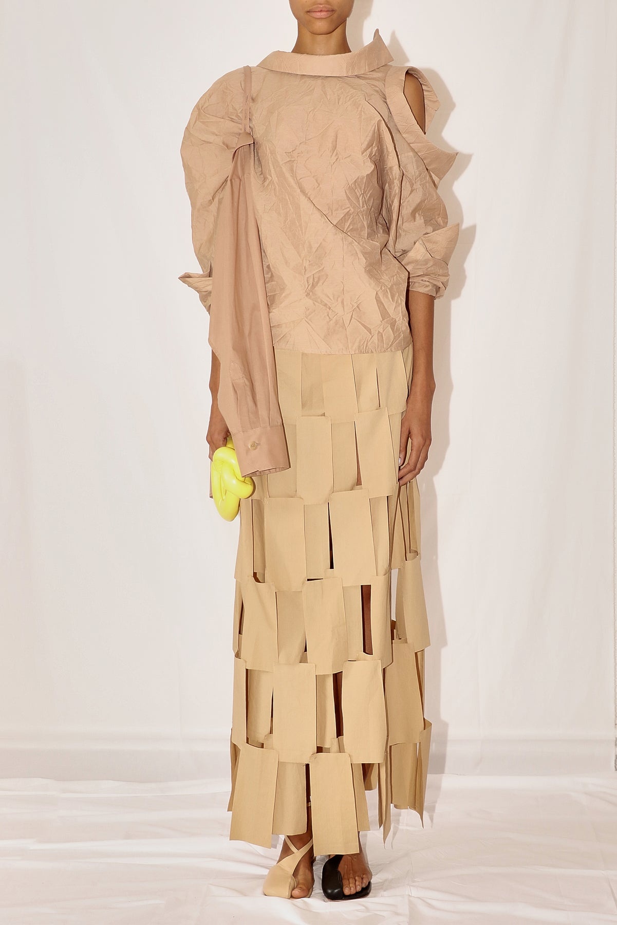 MAXI MULTI RECTANGLE DOUBLE-LAYERED SKIRT BEIGE - 3