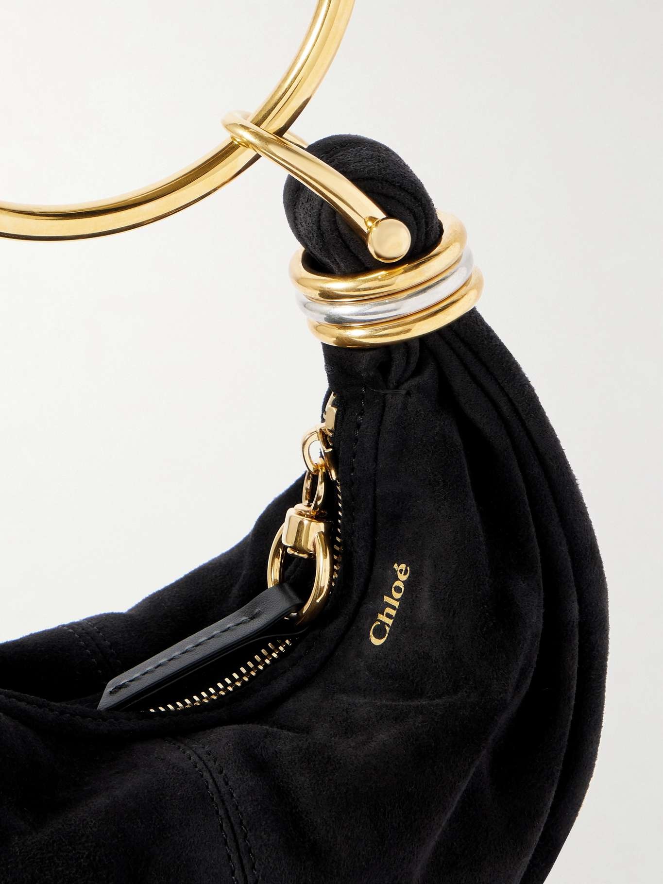 Bracelet small embellished leather-trimmed suede shoulder bag Black - 4
