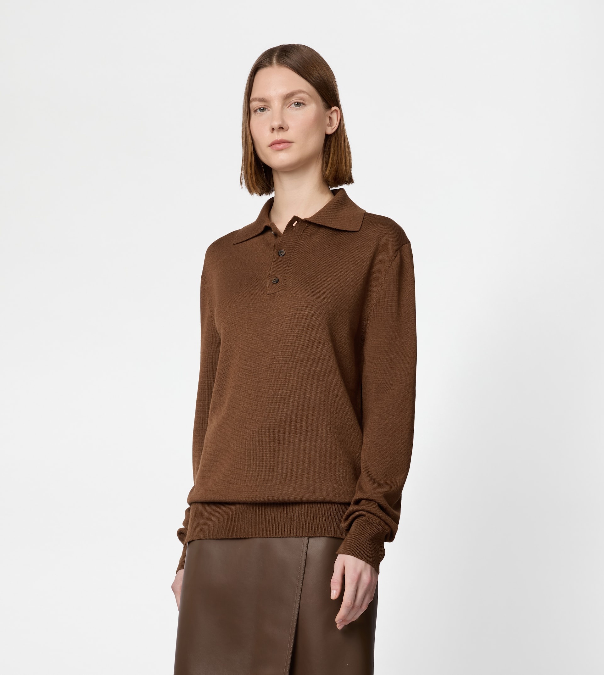 POLO SHIRT IN SILK BLEND KNIT - BROWN - 3