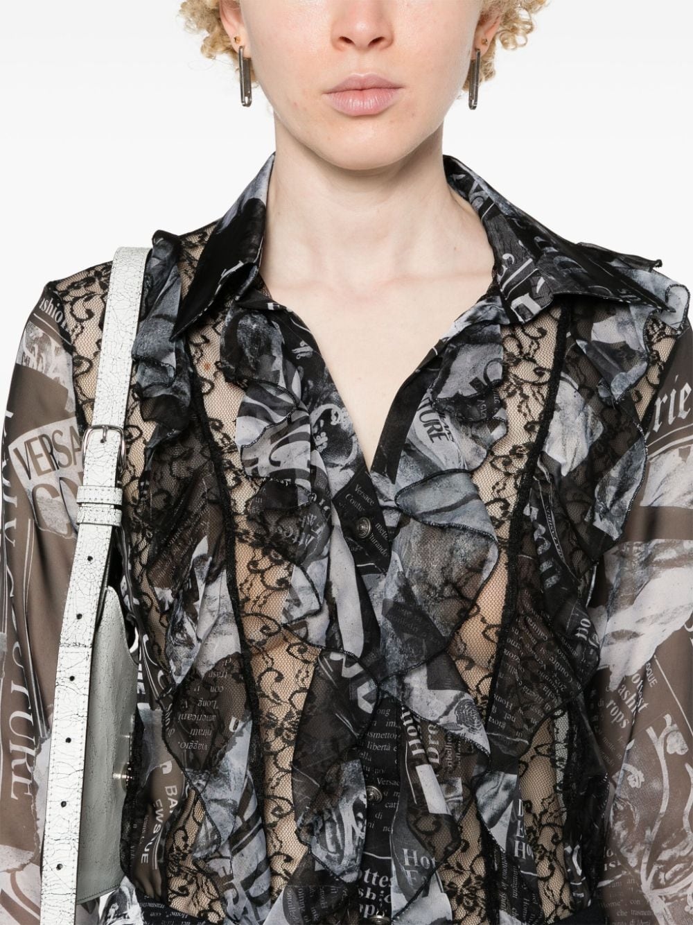 Magazine-print sheer shirt - 5