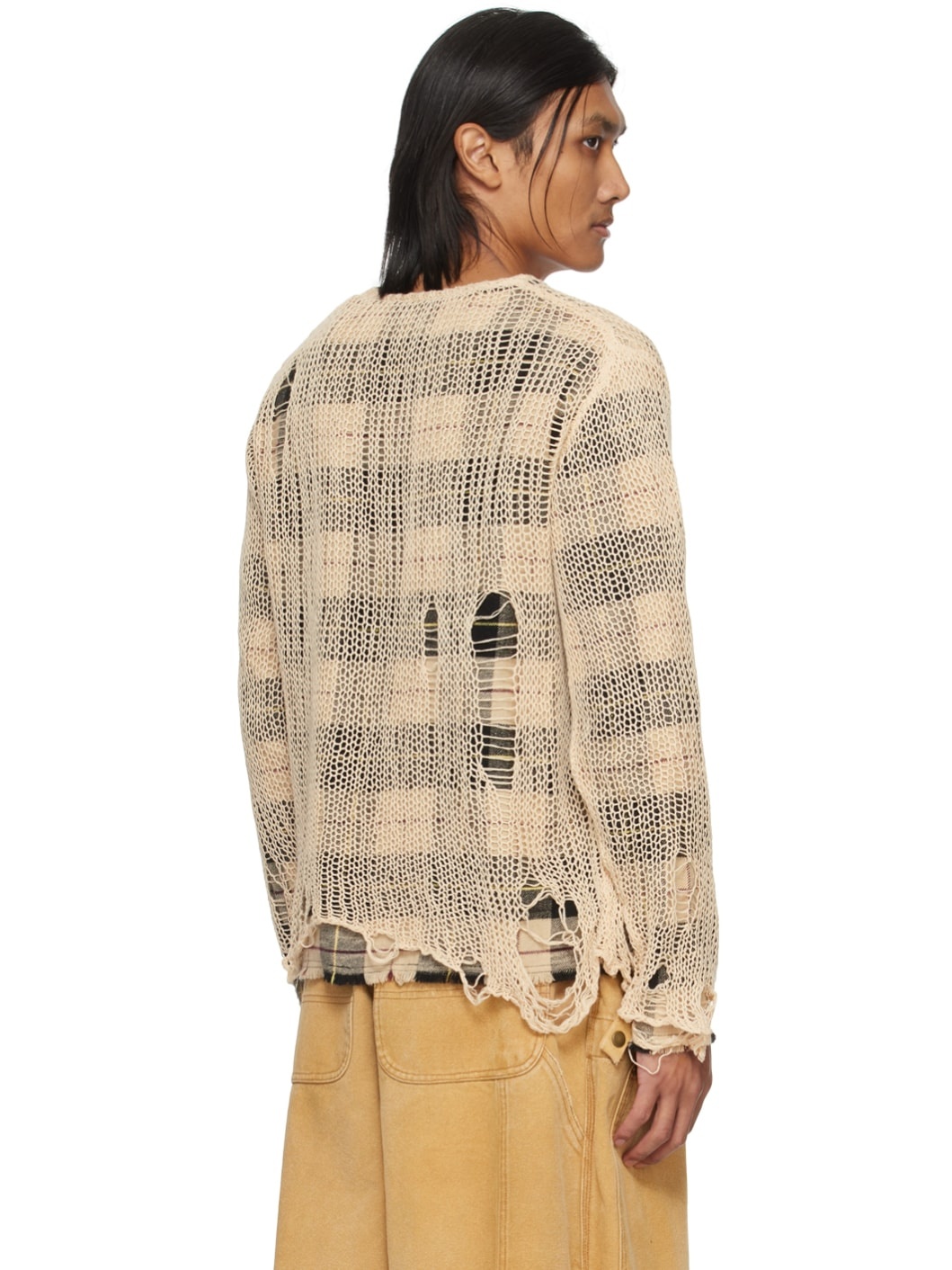 Beige Overlay Distressed Sweater - 3