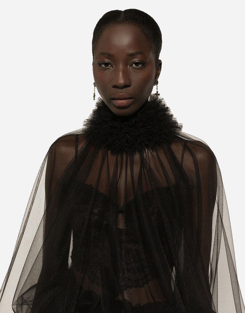 Tulle blouse with ruffles on the neck and cuffs 11