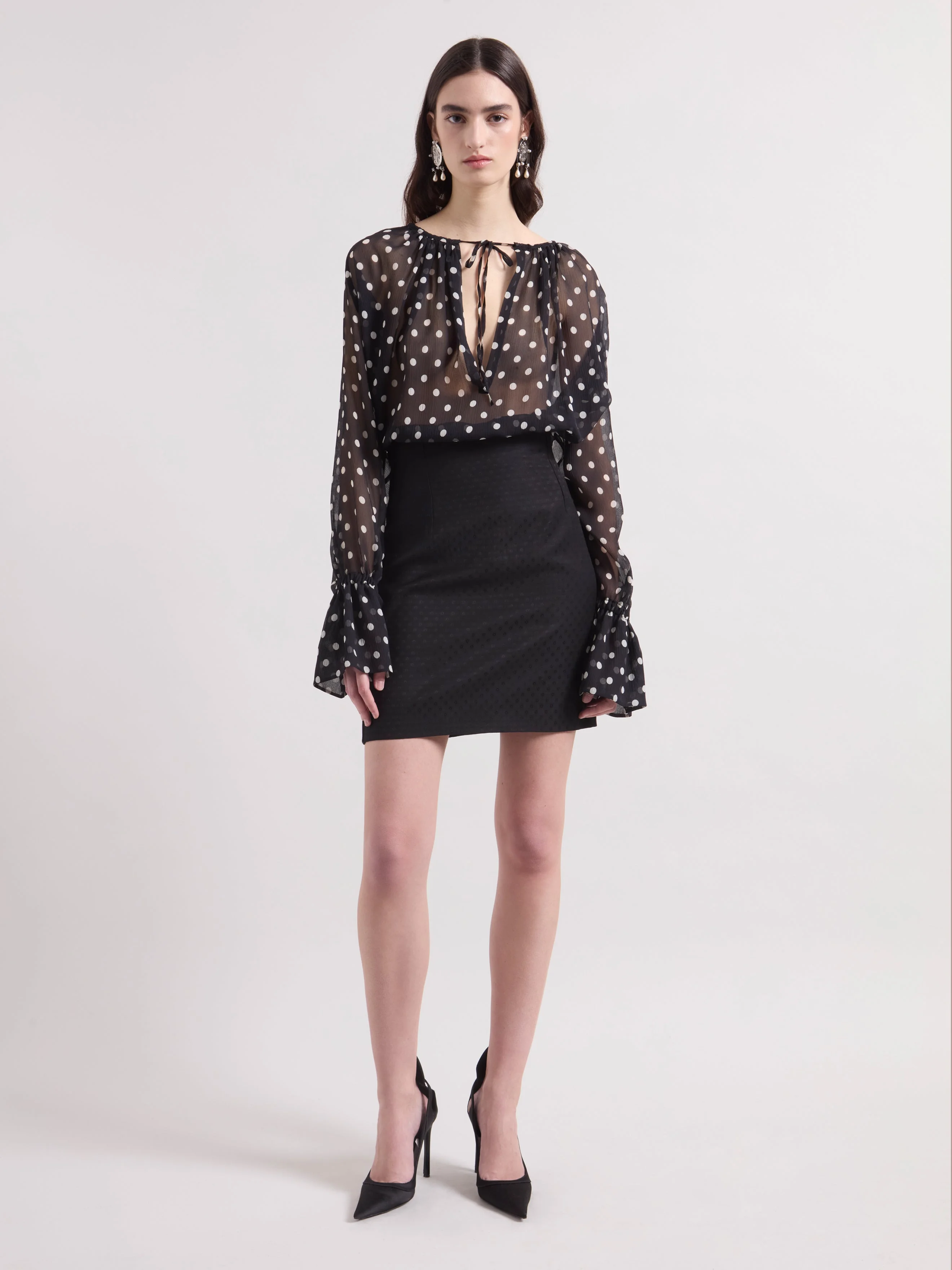Black Polka Dots Silk Blouse - 1
