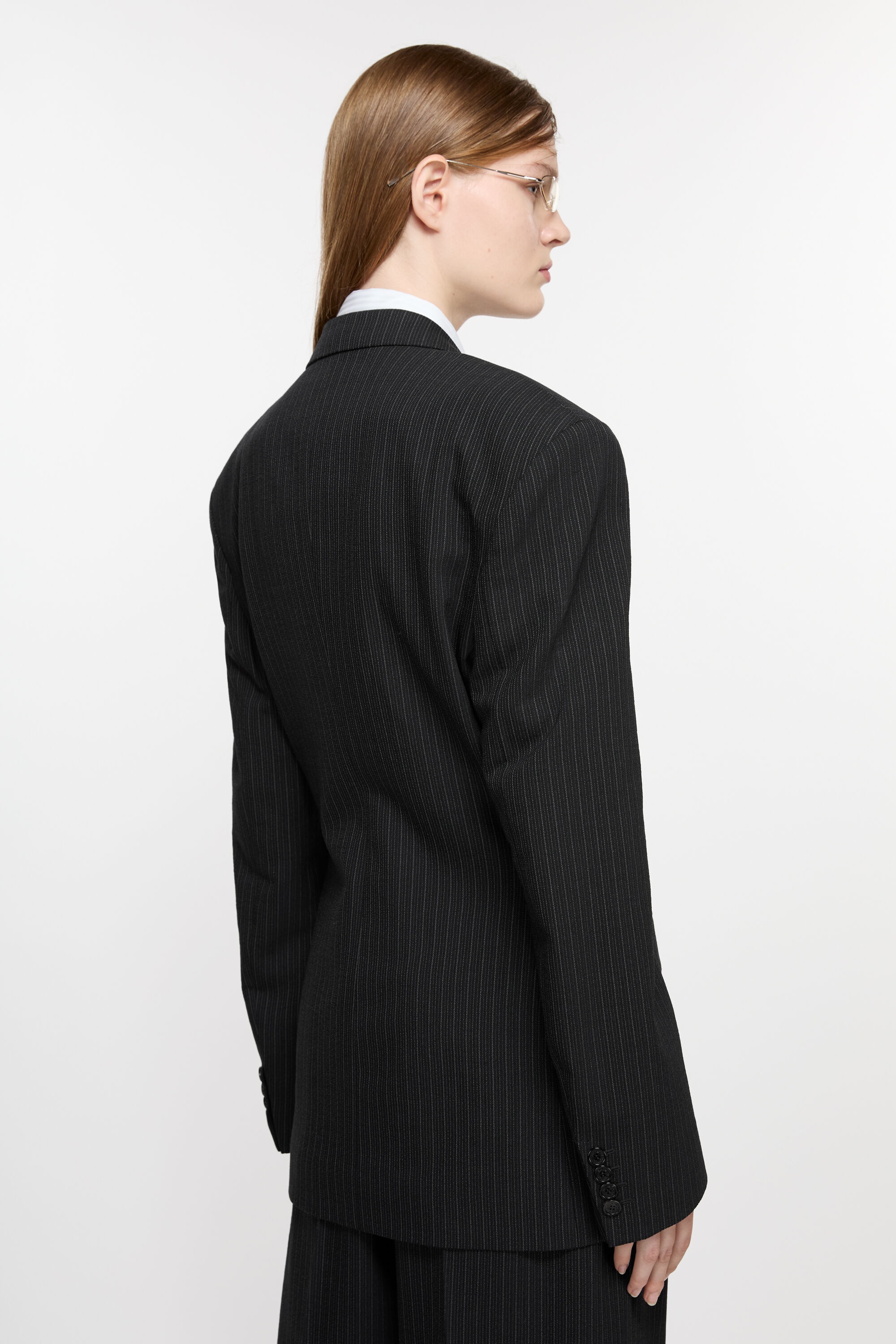 Double-breasted pinstripe jacket - Black - 4