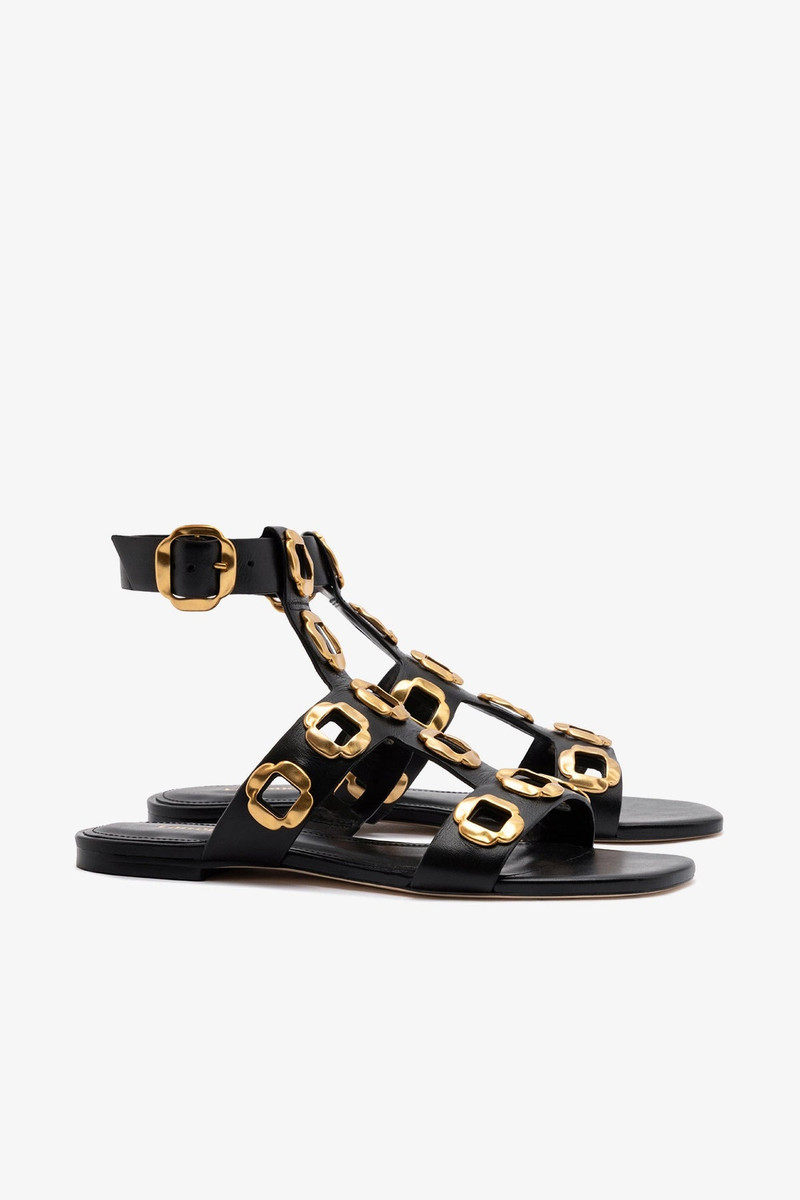 Milan Gladiator Flat In Black Leather 3