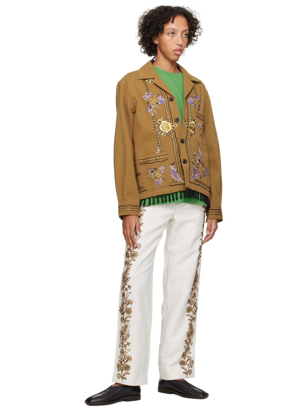 Off-White Beaded Wheat Flower Trousers - 4