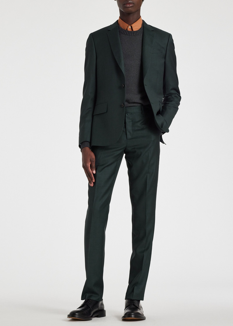 Tailored-Fit Dark Green Sharkskin Wool Suit 8